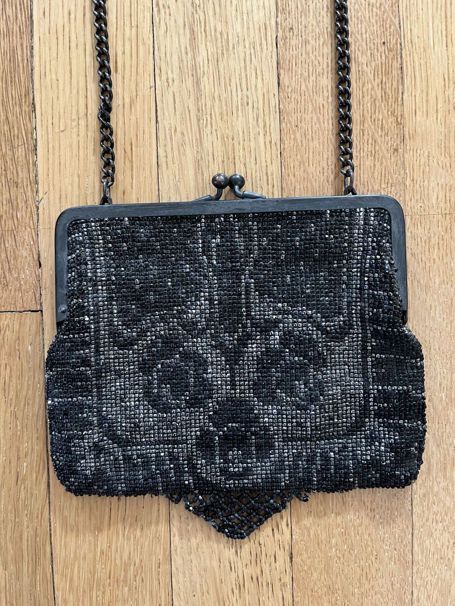 Antique Black and Silver Beaded Purse/Handbag