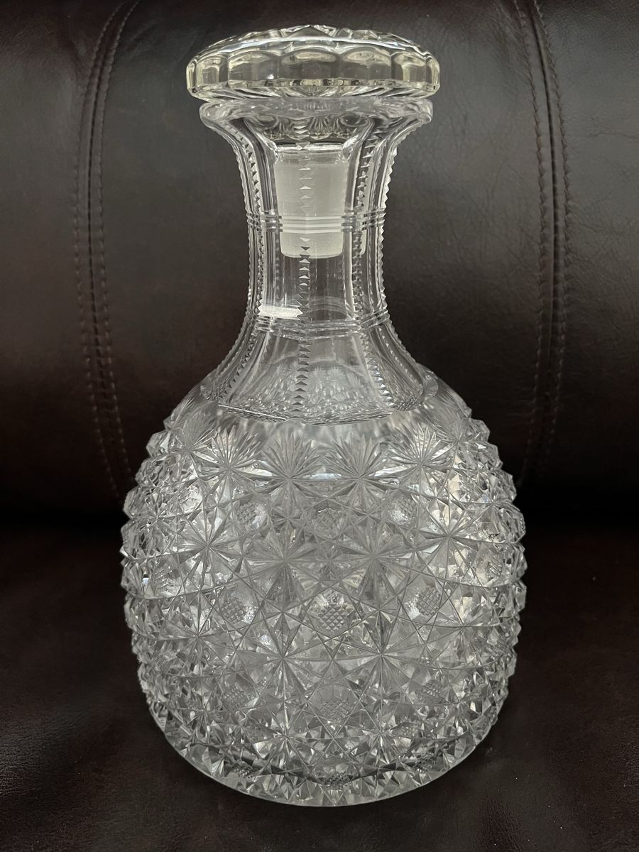 Antique American Brilliant Cut Glass Crystal Water/Wine Decanter Liquor Bottle