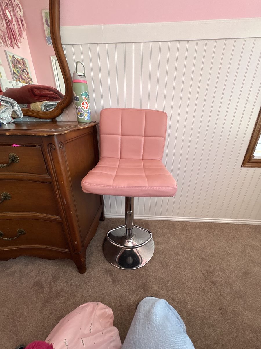 Pink Adjustable Bar Stool Swivel Chair with Backrest