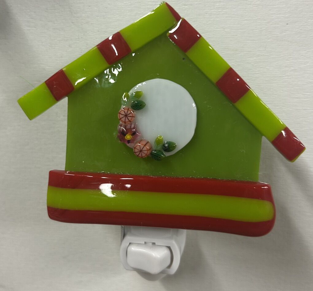 Green And Red Birdhouse Glass Nightlight