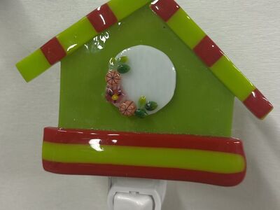 Green And Red Birdhouse Glass Nightlight