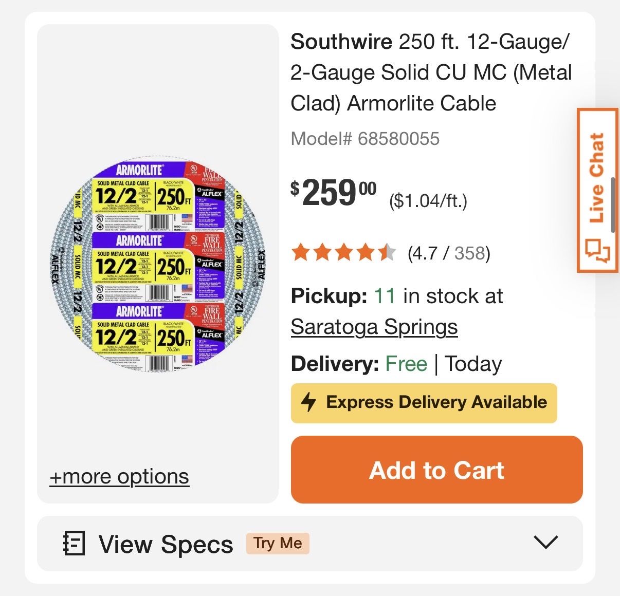 Southwire Armorlite 250 ft. 12/2 Solid Metal Clad MC Cable