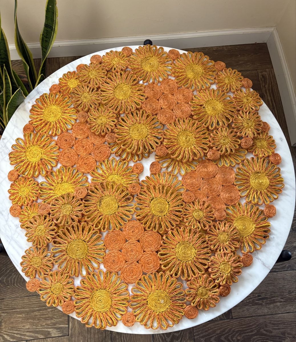 Vintage Woven Jute Sunflower Placemats Table Decor Set of 2
