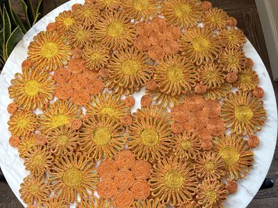 Vintage Woven Jute Sunflower Placemats Table Decor Set of 2