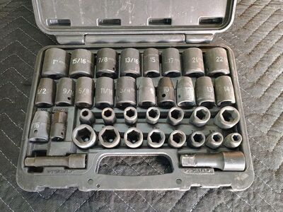 37 piece Pittsburgh 3/8" and 1/2" drive SAE and metric impact socket set