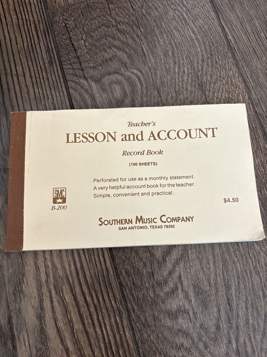 Southern Music Co. Teacher's Lesson & Account Record Book B-200, 100 Sheets, Monthly Statements