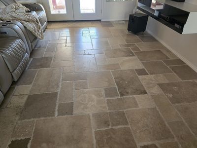 Warm walnut travertine tile