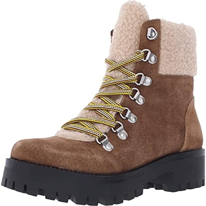 Steve Madden Womens Aniko Faux Suede Lace Up Ankle Boots Brown