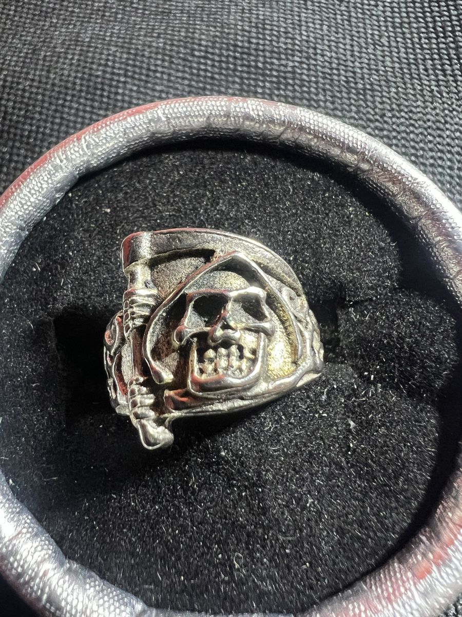 Grim Reaper Skull Ring - Silver Tone Size-6.5