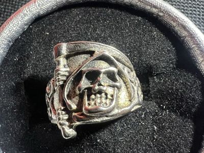 Grim Reaper Skull Ring - Silver Tone Size-6.5