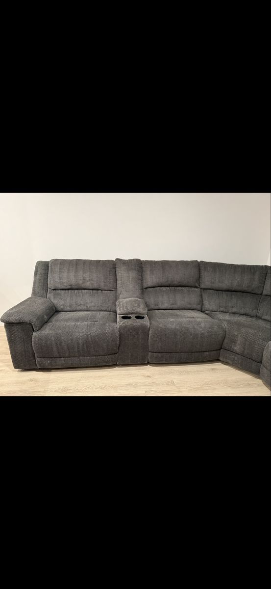 Gray Power Reclining Sectional Sofa with Console and Cupholders