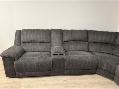 Gray Power Reclining Sectional Sofa with Console and Cupholders