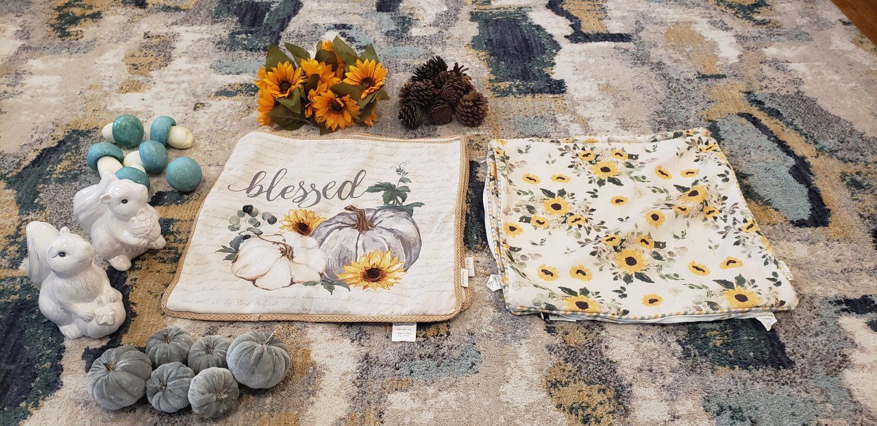 Fall and Thanksgiving Decor Bundle with 4 Pillow Covers, Pumpkins, and Figurines