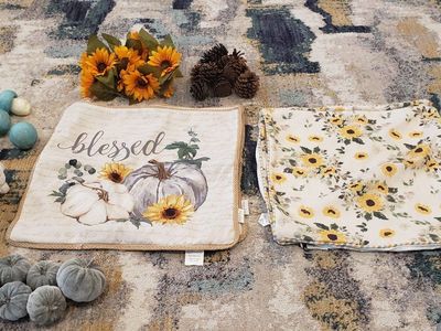Fall and Thanksgiving Decor Bundle with 4 Pillow Covers, Pumpkins, and Figurines