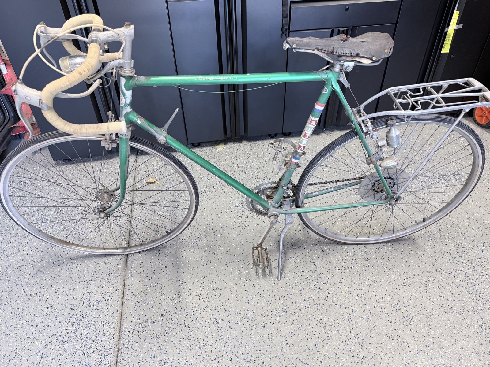 1970 s Vintage French Astra Green Road Bike with Drop Bars and Rear Rack