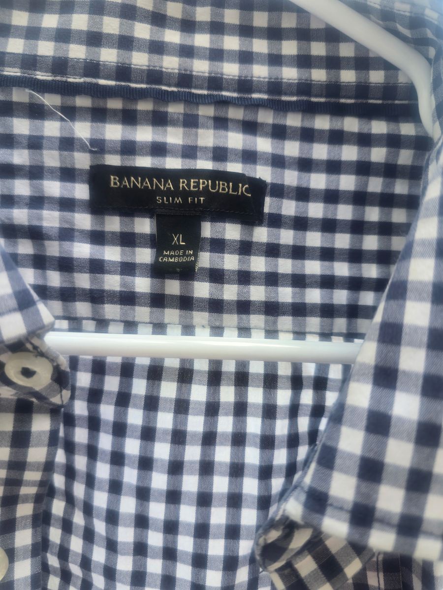 Banana Republic Men's Gingham Button-Down Shirt – Navy & White Slim Fit XL