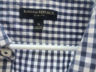 Banana Republic Men's Gingham Button-Down Shirt – Navy & White Slim Fit XL