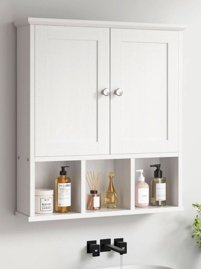 White Bathroom Wall Cabinet - 2 Doors, Adjustable Shelves, New In Box