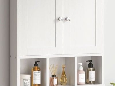 White Bathroom Wall Cabinet - 2 Doors, Adjustable Shelves, New In Box