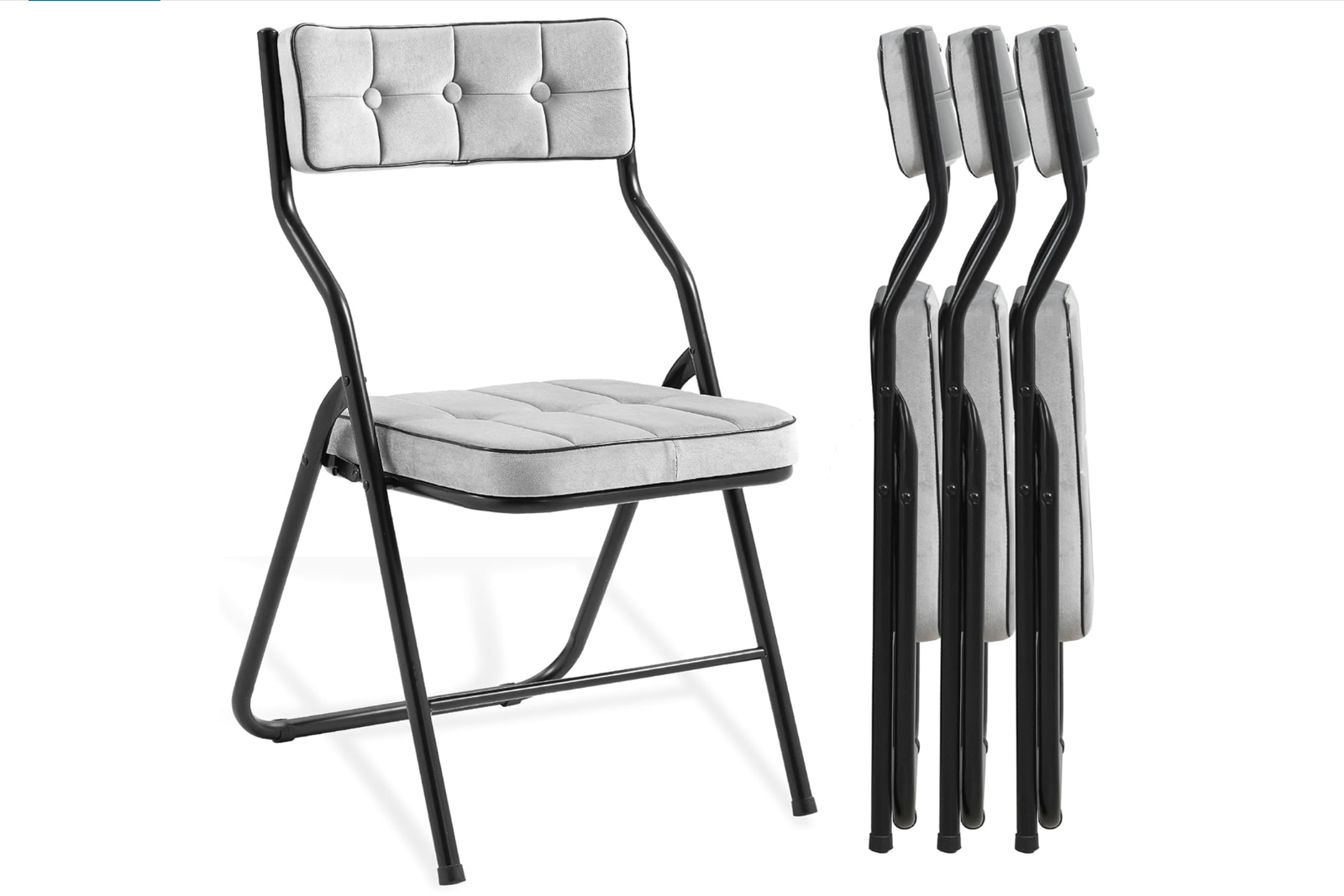 New in box, set of 4, gray, Padded Folding Chairs 4 Pack - Foldable Dining Chair with Cushion,