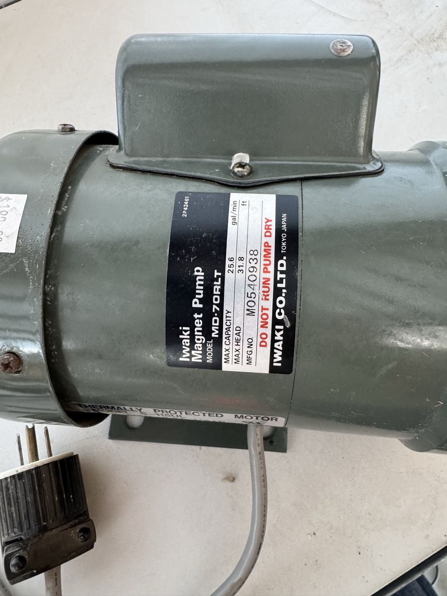 Iwaki Magnet Pump MD-70RLT 1/4 HP Thermally Protected Motor 115V