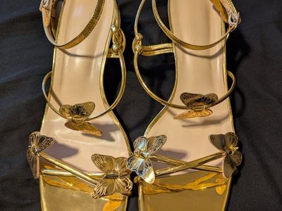 Gold Strappy Square-Toed Heels