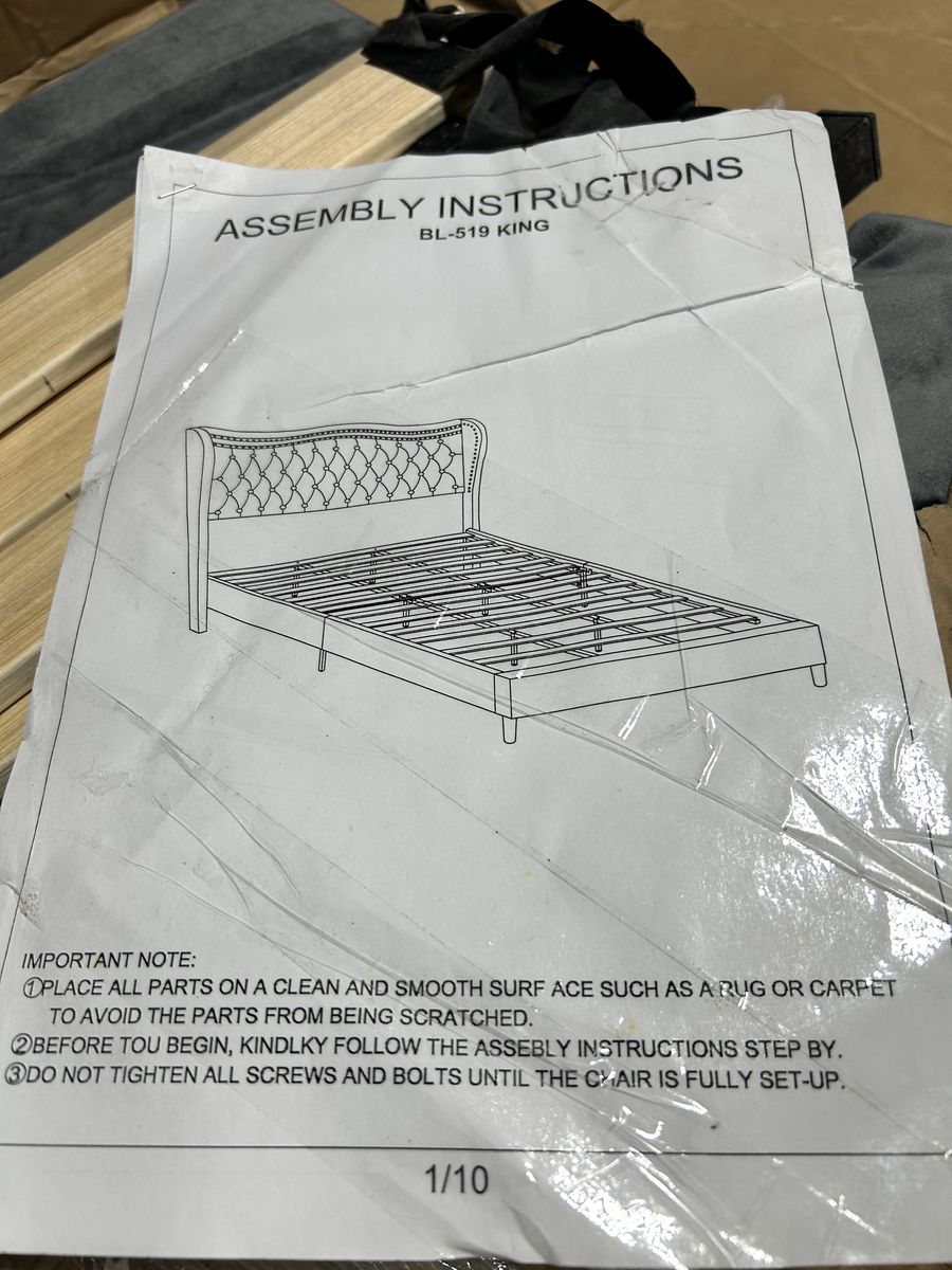 New in Box - Charcoal Gray King Cushioned Headboard