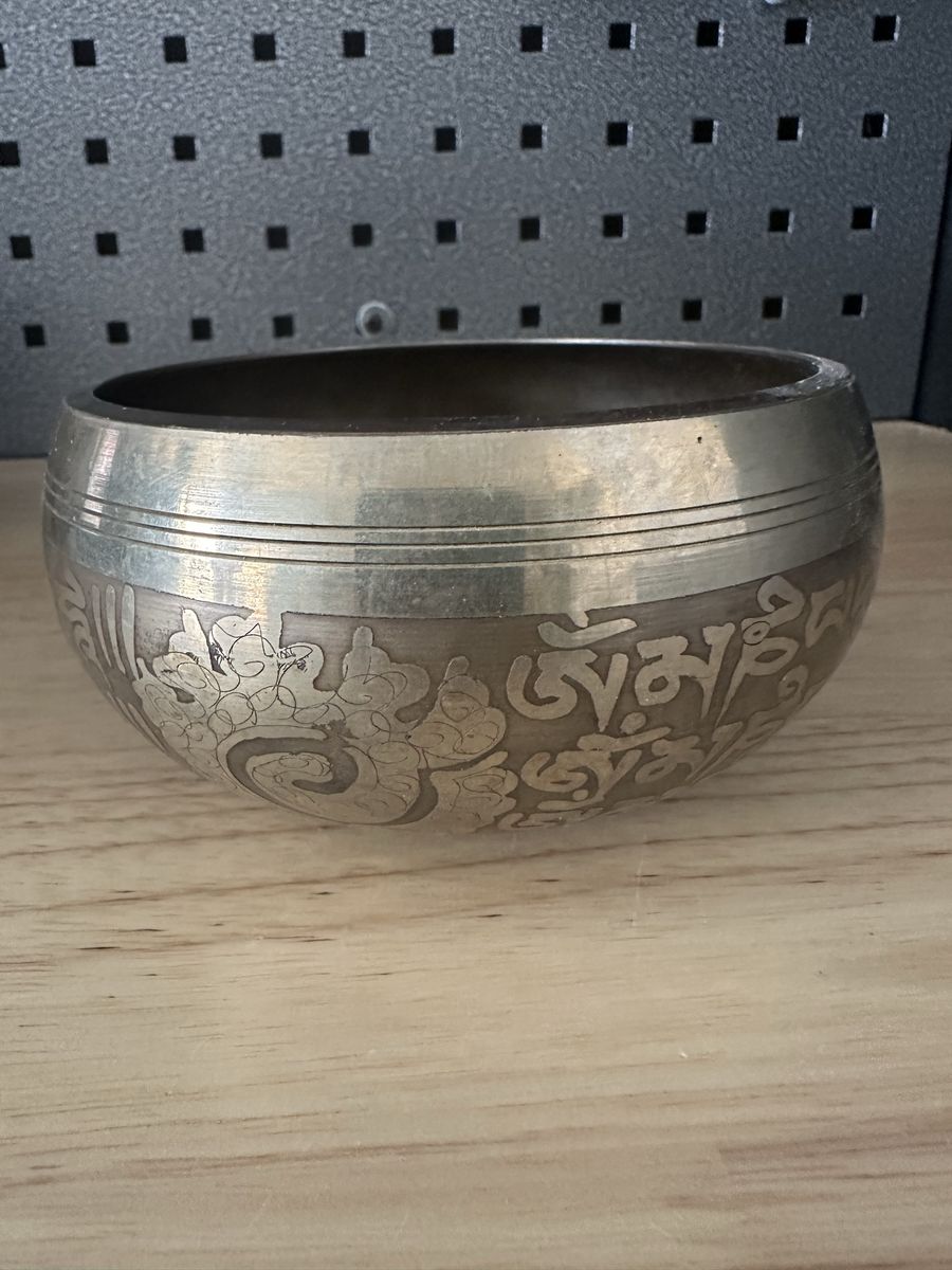 Tibetan Etched Brass Singing Bowl with Tibetan Script Mantra