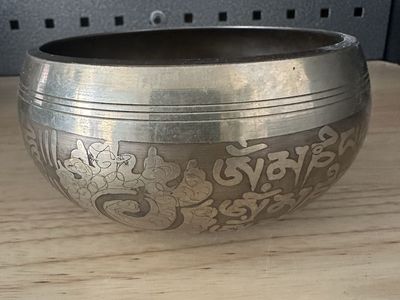 Tibetan Etched Brass Singing Bowl with Tibetan Script Mantra