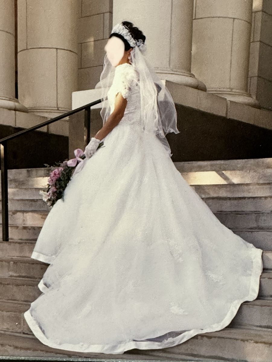 Wedding gown and veil