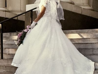 Wedding gown and veil