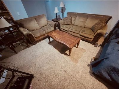 Traditional Style Brown Corduroy Fabric Sofa and Loveseat Set