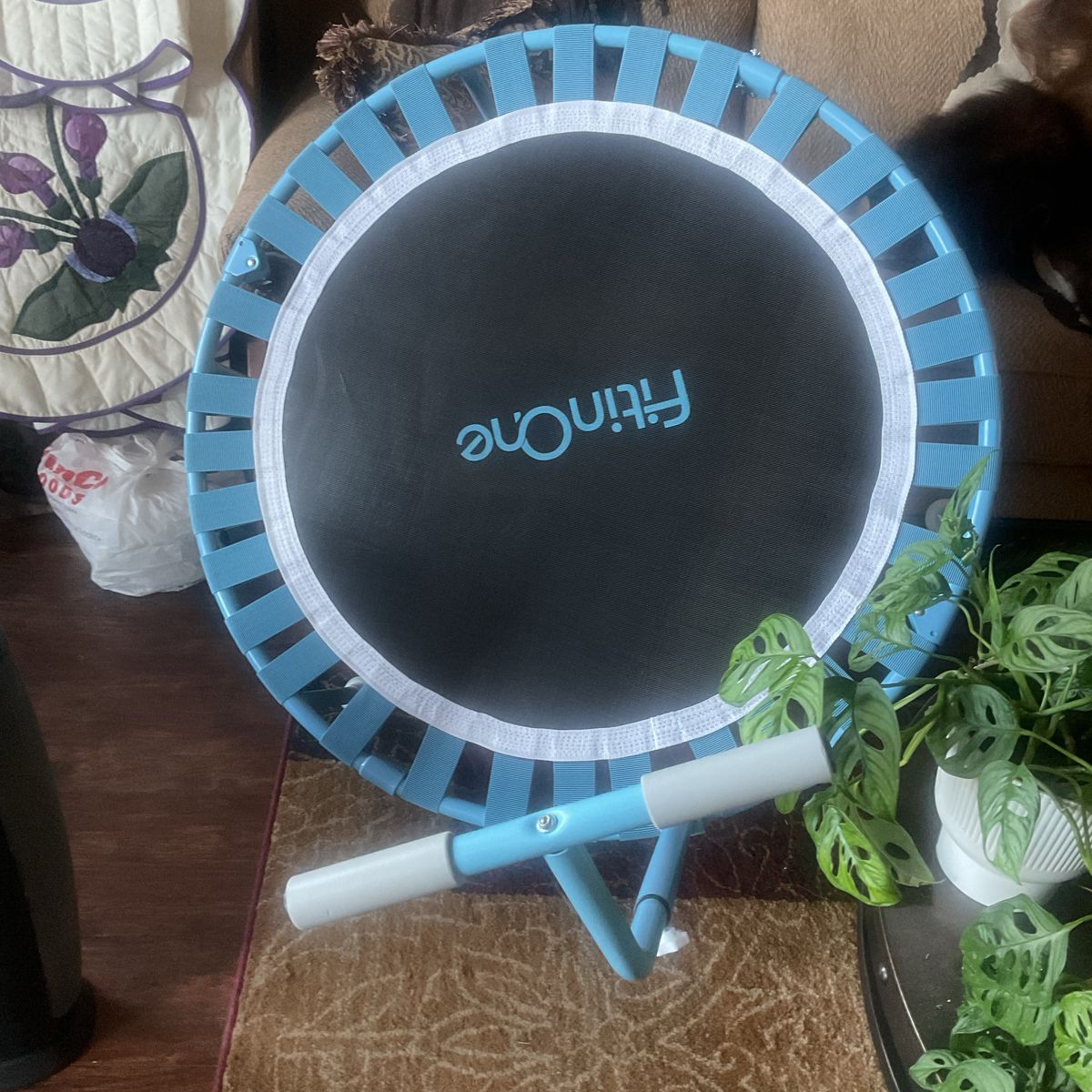FitinOne Mini Trampoline Rebounder with Handlebar Blue
