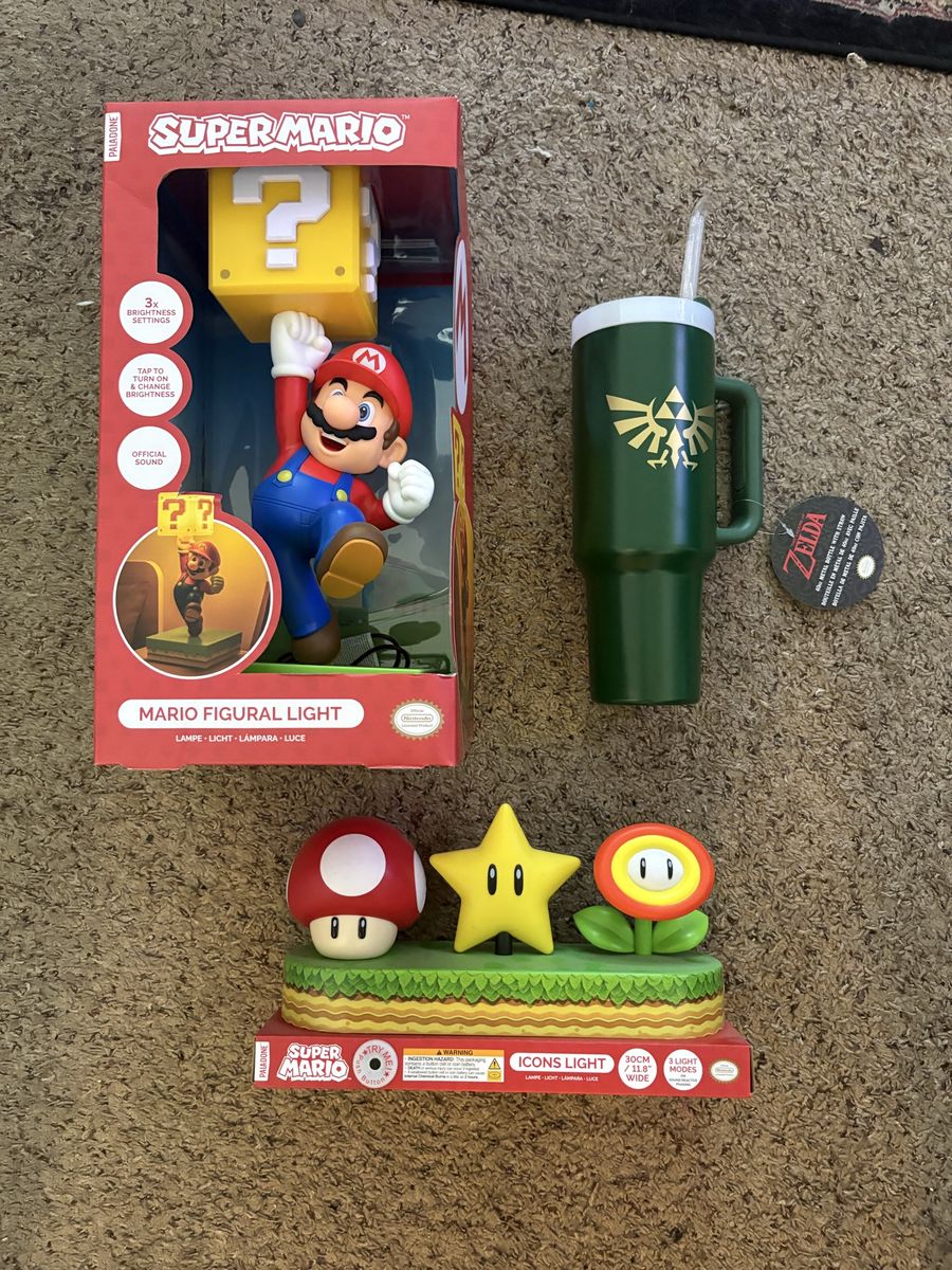 Nintendo Super Mario Lights & Zelda Metal Tumbler Merchandise Lot Paladone