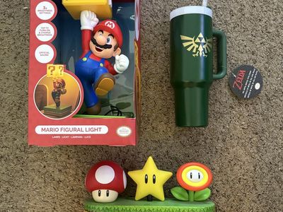 Nintendo Super Mario Lights & Zelda Metal Tumbler Merchandise Lot Paladone