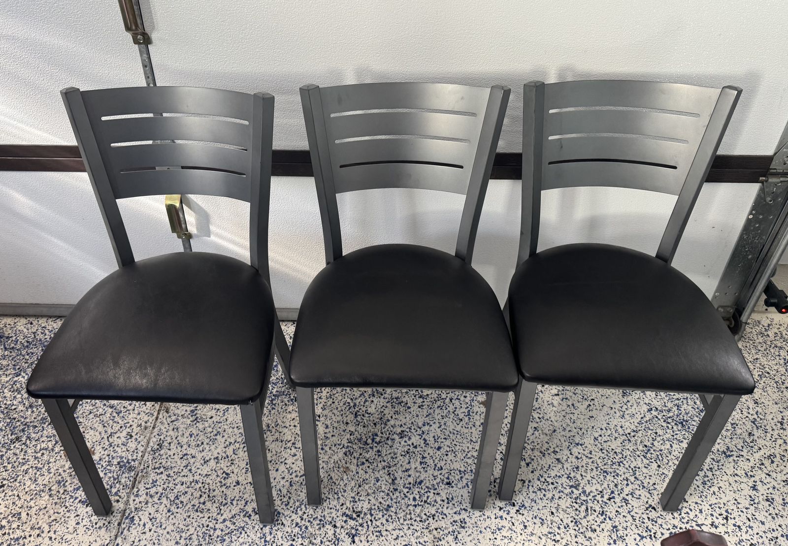 Six Silver Slat Back Metal Restaurant Chair
