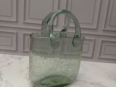 Green Bubble Glass Basket Vase Decorative Handle Vase