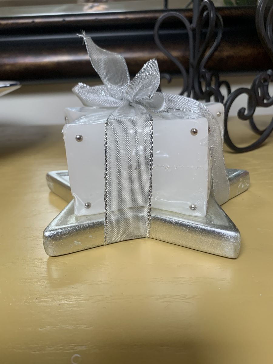 New Star Candle with Silver Studs On A Star Holder