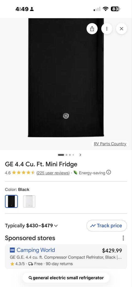 GE 4.4 Cu. Ft. Compact Mini Refrigerator - Black 4.4 CU Ft. New Mini-Fridge