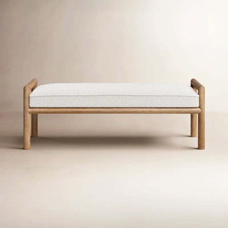 MODERN UPHOLSTERED BENCH – NATURAL WOOD + WHITE FABRIC – 50% OFF DEAL