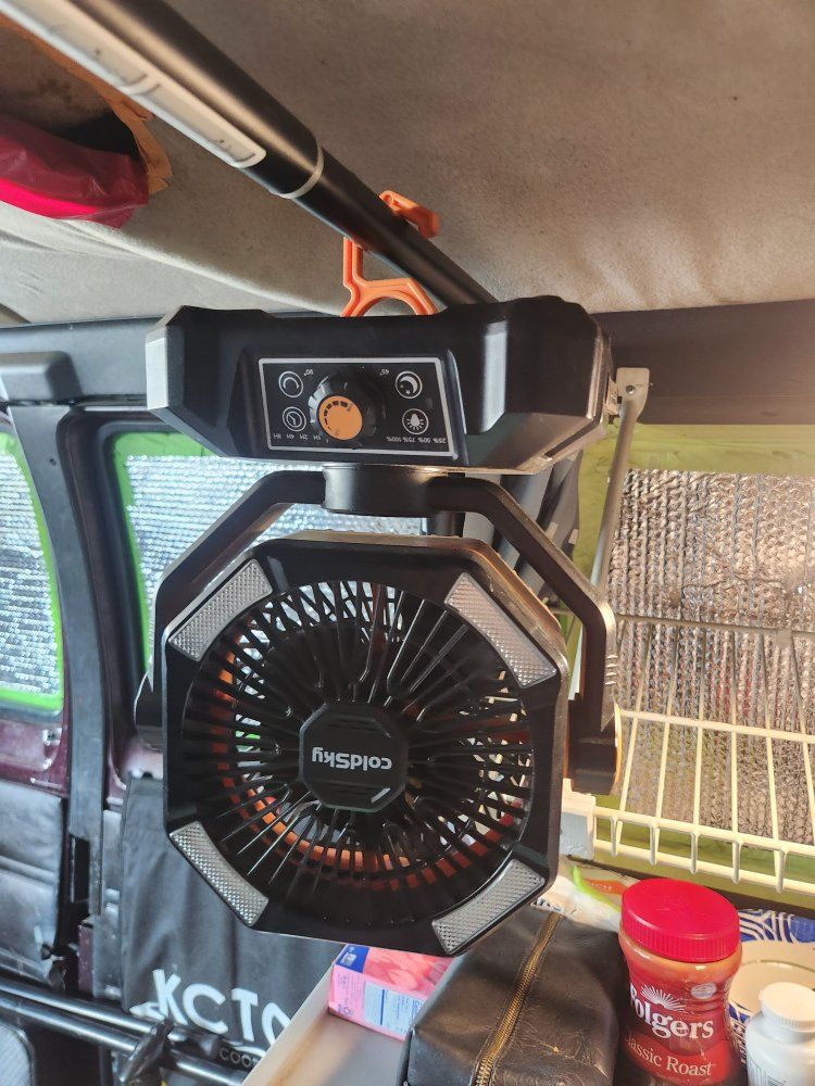 Fan,light,and remote. Rechargeable, oscillating