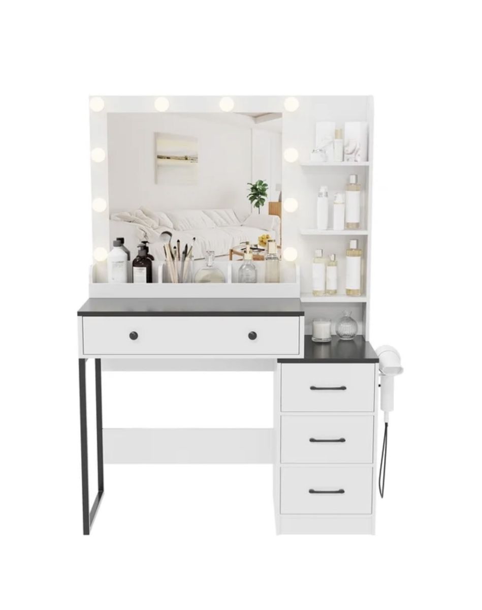 Makeup Vanity Desk with Mirror and Lights, Vanity Table Set