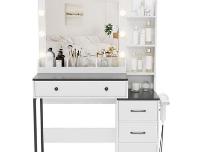 Makeup Vanity Desk with Mirror and Lights, Vanity Table Set