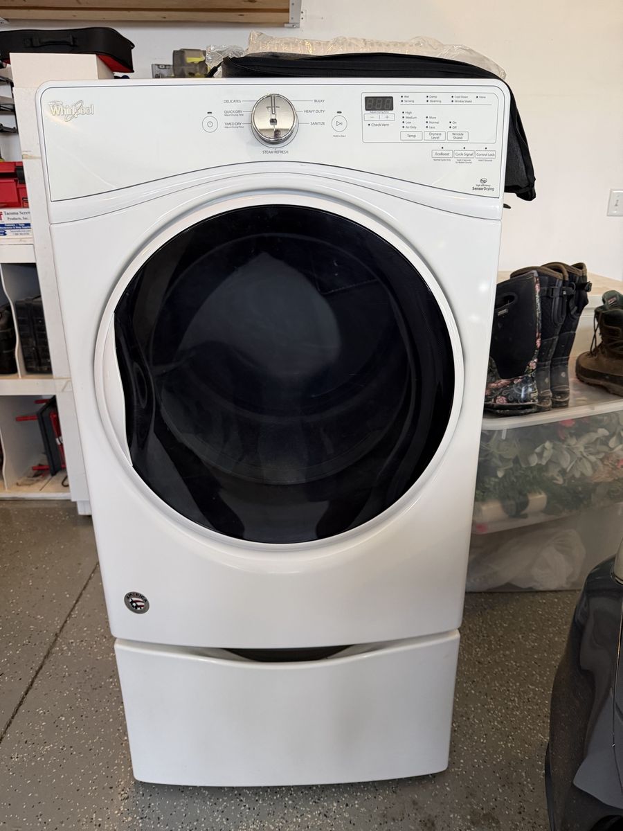 Whirlpool White Front Load Electric Dryer with EcoBoost & Sensor Drying