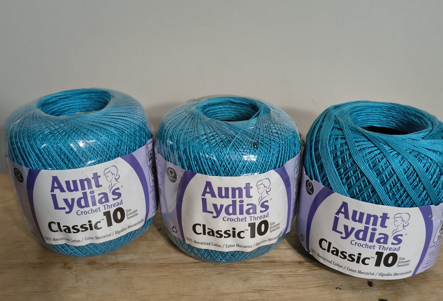 Aunt Lydia's Classic 10 Crochet Thread - 3 Skeins, Teal Blue, 100% Mercerized Cotton