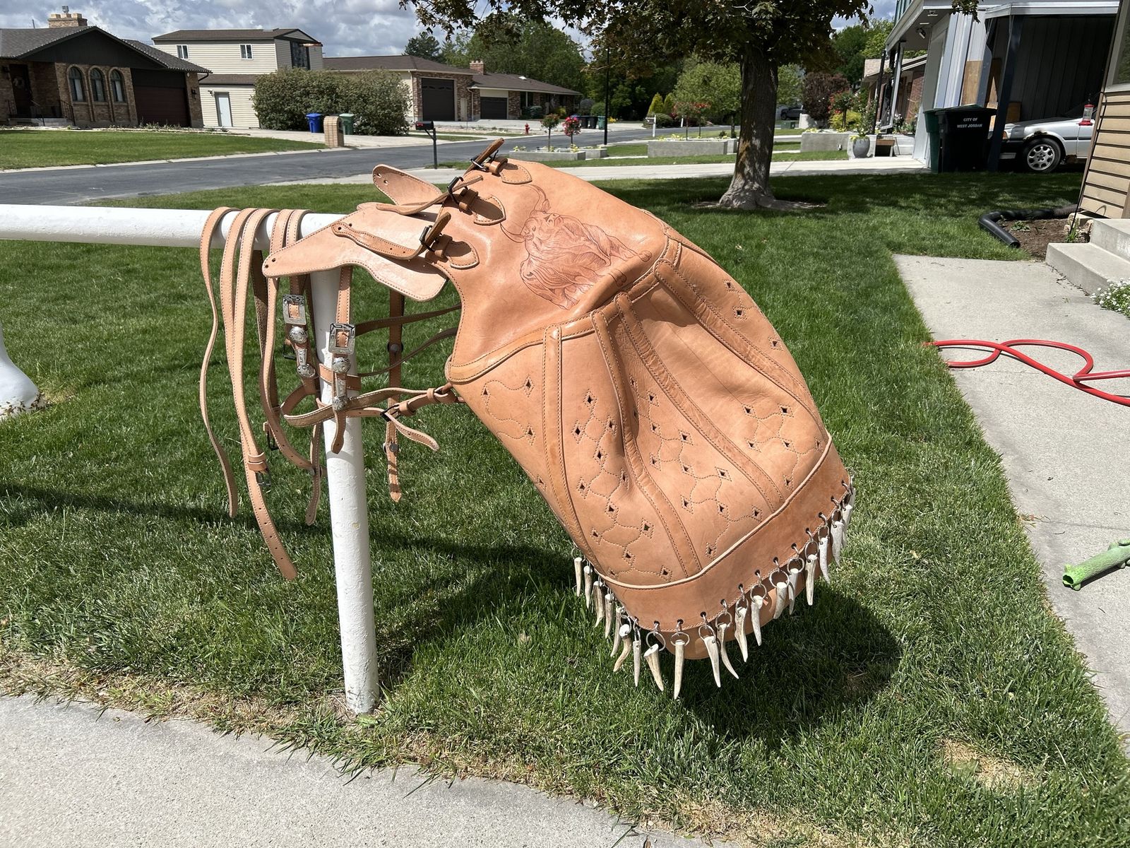 Custom heavy leather Parade Costume, bull Fighting