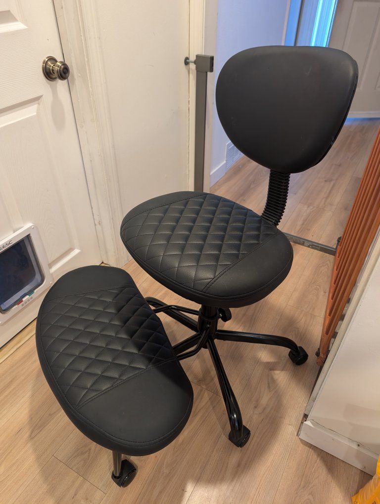 Black Ergonomic Kneeling Chair with Back Support and Wheels - Padded & Adjustable