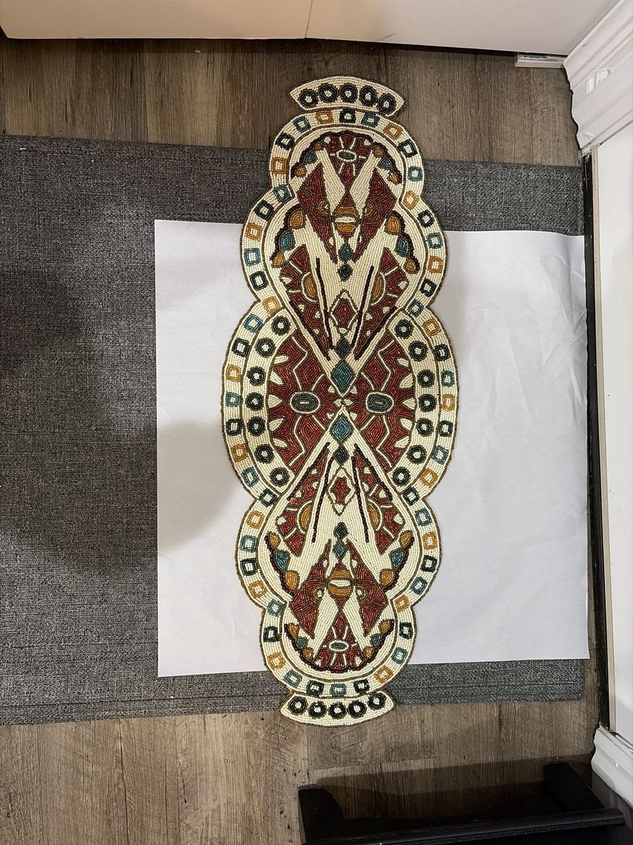 Stunning Antique Hand Beaded Table Runner