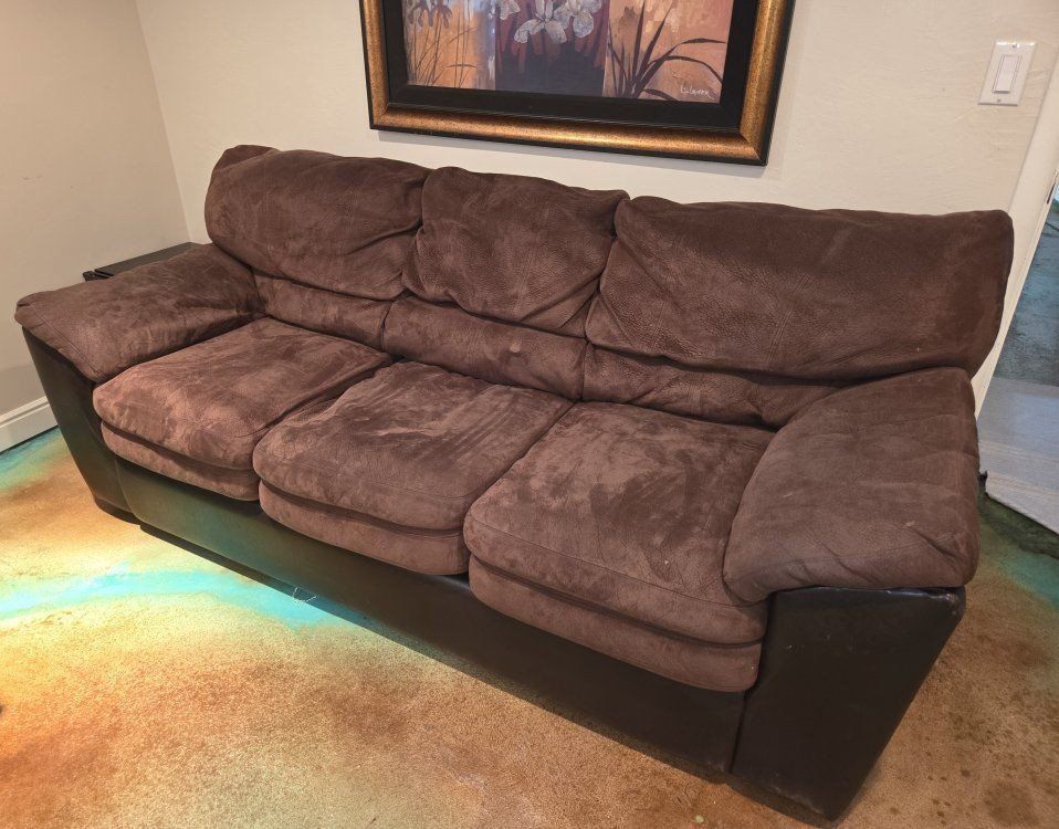 Brown Suede/Leather Loveseat & Sofa Set