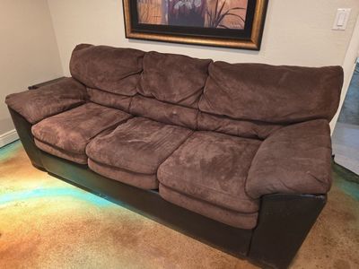 Brown Suede/Leather Loveseat & Sofa Set